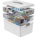 3 Tier Medicine Cabinet Organizer Large Capacity Medicine Organizer, Portable Medicine Box with Handle, Multipurpose Medical Box with Removable Tray, First Aid Boxes Empty, White