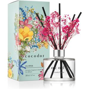 COCODOR Flower Reed Diffuser Set / 6.7oz / Lovely Peony/Scent Diffuser with Sticks Home Fragrance Reed Diffuser for Bathroom Shelf Decor for Women (Real Flower/6.7Ounce/1Pack)