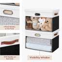 Fabric Clear Window Storage Bins with Lid, Closet Storage Box Linen Closet Baskets with 3 Handles for Organizing Clothing, Jeans, Shelves 17''- 3 Pack (Black and White)