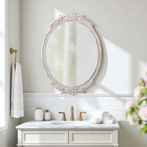 Vintage Oval Mirrors for Wall 30 X 22 Inch, Distressed White