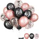 Rose Gold Black Happy 60th Birthday Balloons, 60th Birthday Decorations for Women, Black Rose Gold Confetti 60th Latex Helium Balloons for Age 60 Years Old Birthday Party Decor Celebration Supplies