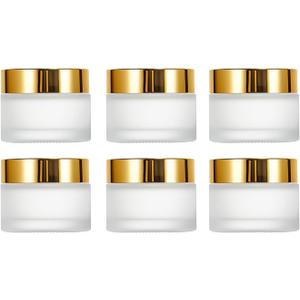 6Packs Round Frosted Glass Jars 30ml/1 OZ Comestic Sample Containers Empty Airtight Glass Jars with Inner Lids & Golden Caps For Storing Lotions Cream Body Butters Powders