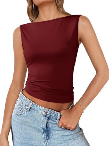 Imily Bela Womens Going Out Casual Tank Tops 2025 Trendy Summer Basic Sleeveless Backless T Shirts Cute Slim Fit Y2K Tee
