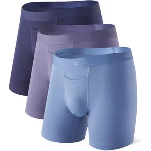 DAVID ARCHY Mens Underwear Cotton Boxer Briefs with Pouch Ultra Moisture Wicking Breathable Soft with Horizontal Fly 3 Pack (Gray Blue/Dark Blue/Gray Purple)