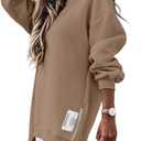 CHICME Womens Long Sleeve Zipper Slit Oversized Sweatshirt Casual Pullover Zipper Hoodies Fall Clothes (Medium, Brown)