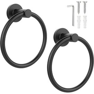 SetSail Towel Holder for Bathroom Wall Matte Black Towel Ring Stainless Steel Heavy Duty Hand Towel Hanger for Bath, Kitchen, 2 Pack