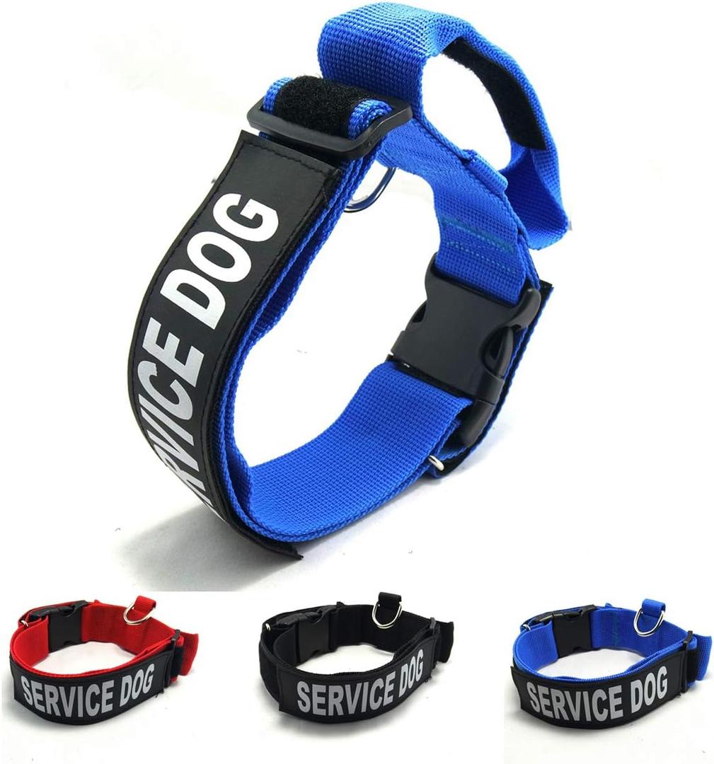 3 Colors 3 Sizes K.9 Service Dog Collar Tactical Collar Adjustable Nylon Basic Dog Collar with Reflective Patch for Large Dogs with 18.5"~23.5" Neck Girth (L, Blue, Collar Only)