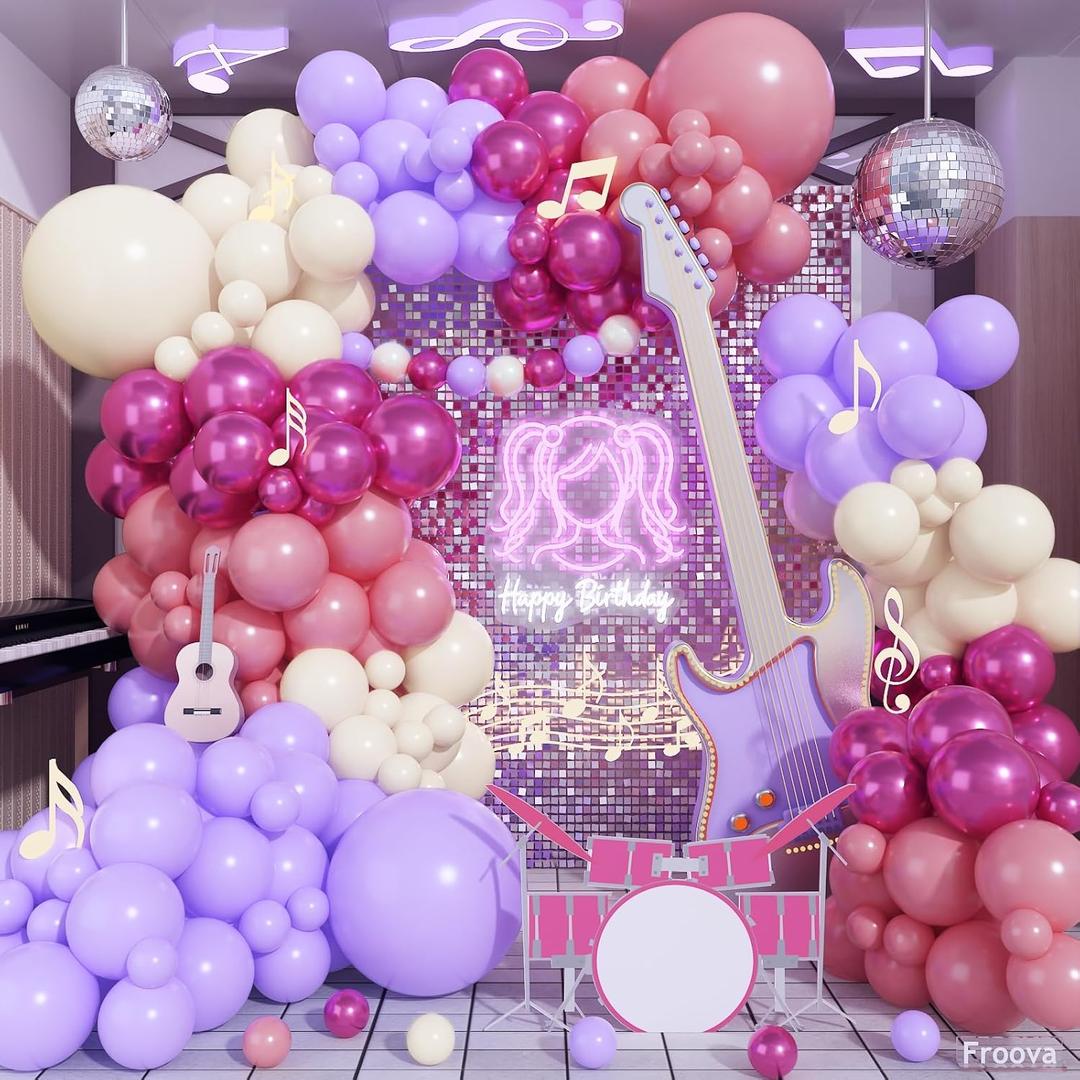 Pink and Purple Balloon Garland Arch Kit, 125pcs Dusty Pink Pastel Lavender Purple Metallic Red White Latex Balloon for Girl Women Birthday Bridal Baby Shower Butterfly Fairy Princess Party Decoration