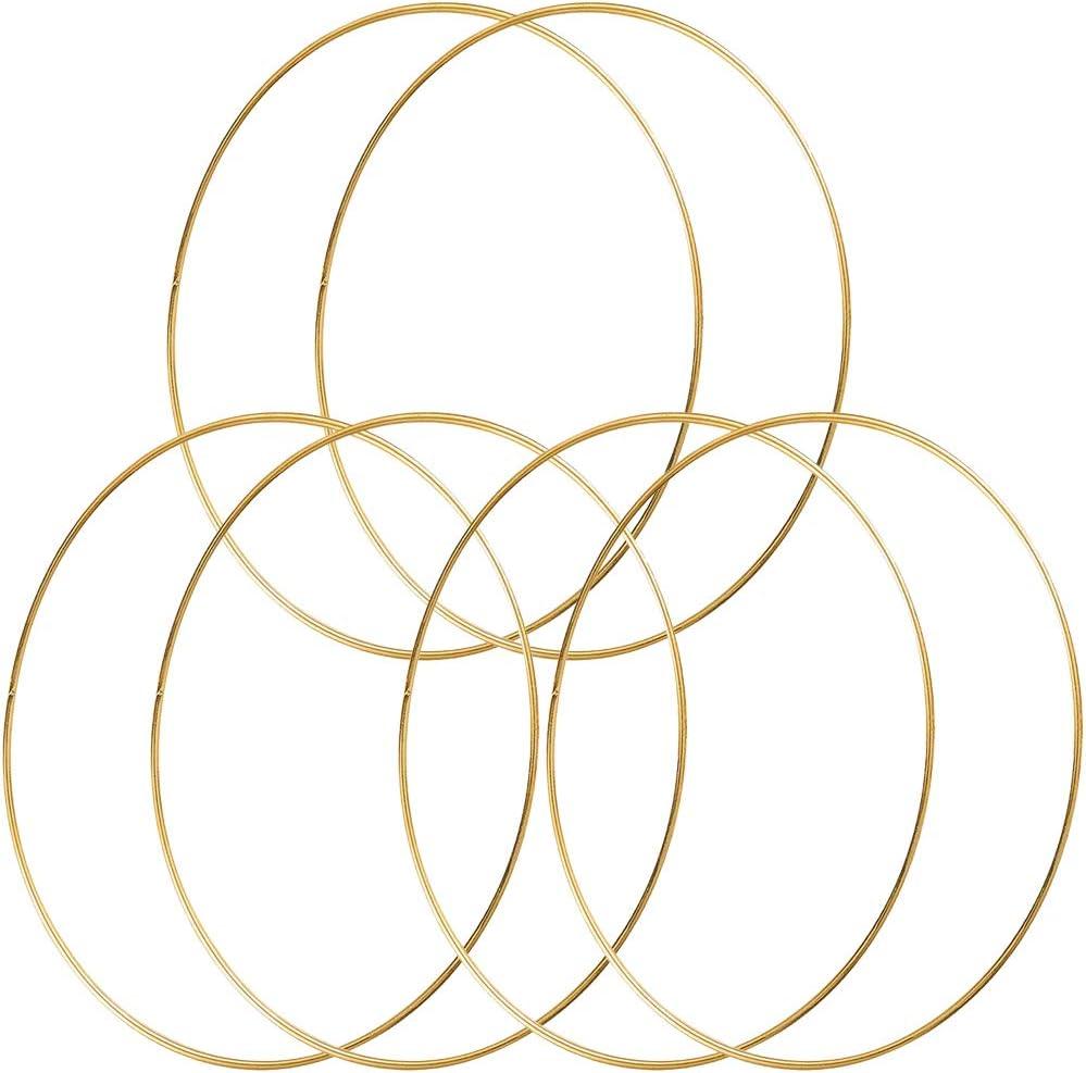 HOHIYA 6 Pcs 14 Inch Metal Floral Hoop Large Gold for Macrame Craft Wreath Rings Dream Catcher Wall Hanging 4mm Wire Taiwan Made