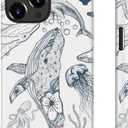for iPhone 14 Pro Max Case Cute  Wireless Charging Compatible  Dual-Layer Shockproof Protection with Stylish Wildflower Design  Protective Cover for Women - Oceanic Whale Creatures