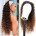 G&T Wig Curly Headband Wigs for Black Women Wet and Wavy Headband Wig Ombre Blonde Curly Synthetic Wigs Glueless Heat Resistant Long Curly Wigs for Daily Wear (24 Inch, 1B/30)