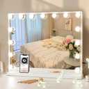COOLJEEN Vanity Mirror with Lights and Bluetooth, Hollywood Makeup Mirror with 15 Dimmable LED Bulbs and USB Charging, 3 Color Modes Lighted Vanity Mirror, Tabletop/Wall-Mount (Shatterproof Glass) (White)