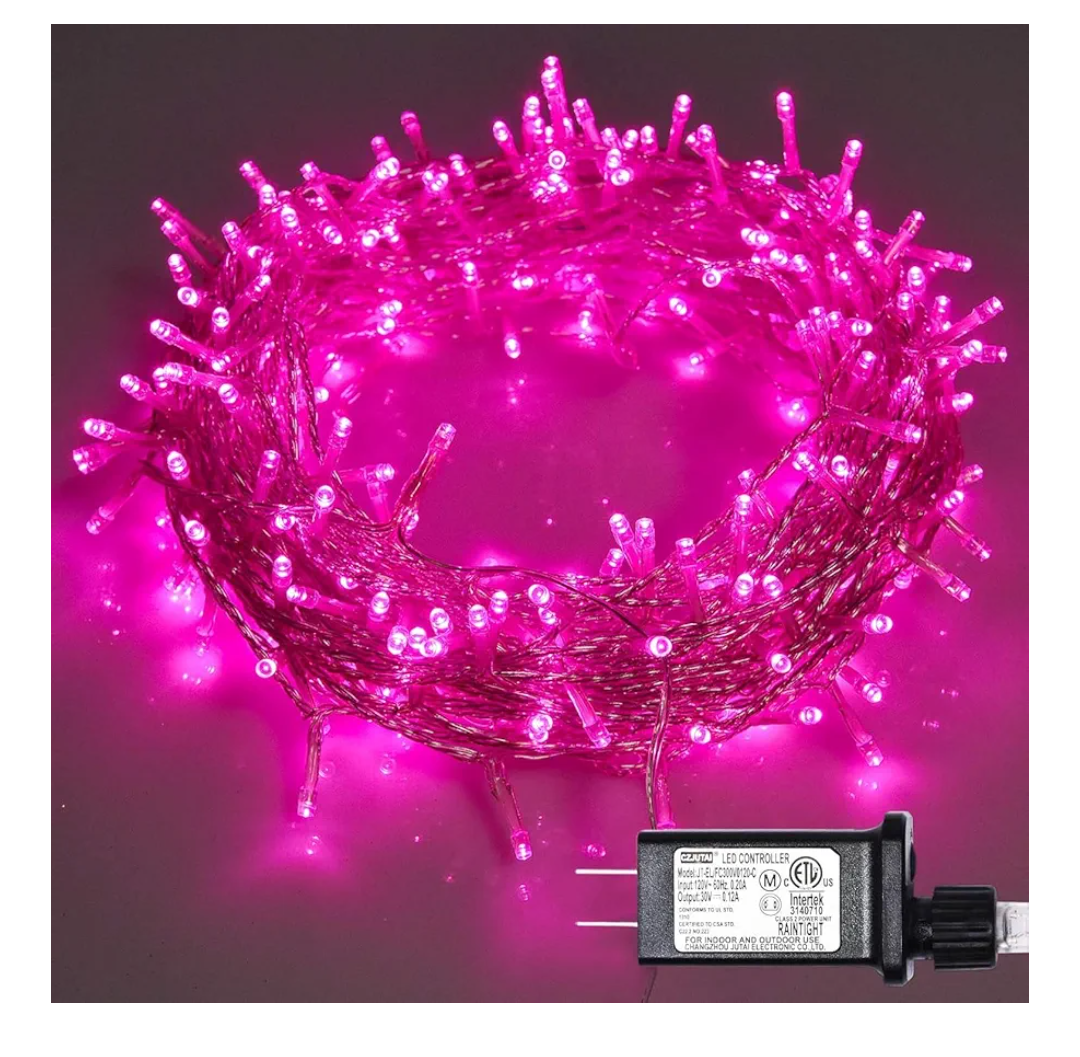ILLUMINEW Pink String Lights Outdoor Valentines Day Decorations, 8 Modes Fairy Christmas Lights Plug in for Bedroom Tree Outsides Decor (Pink, 300Led)