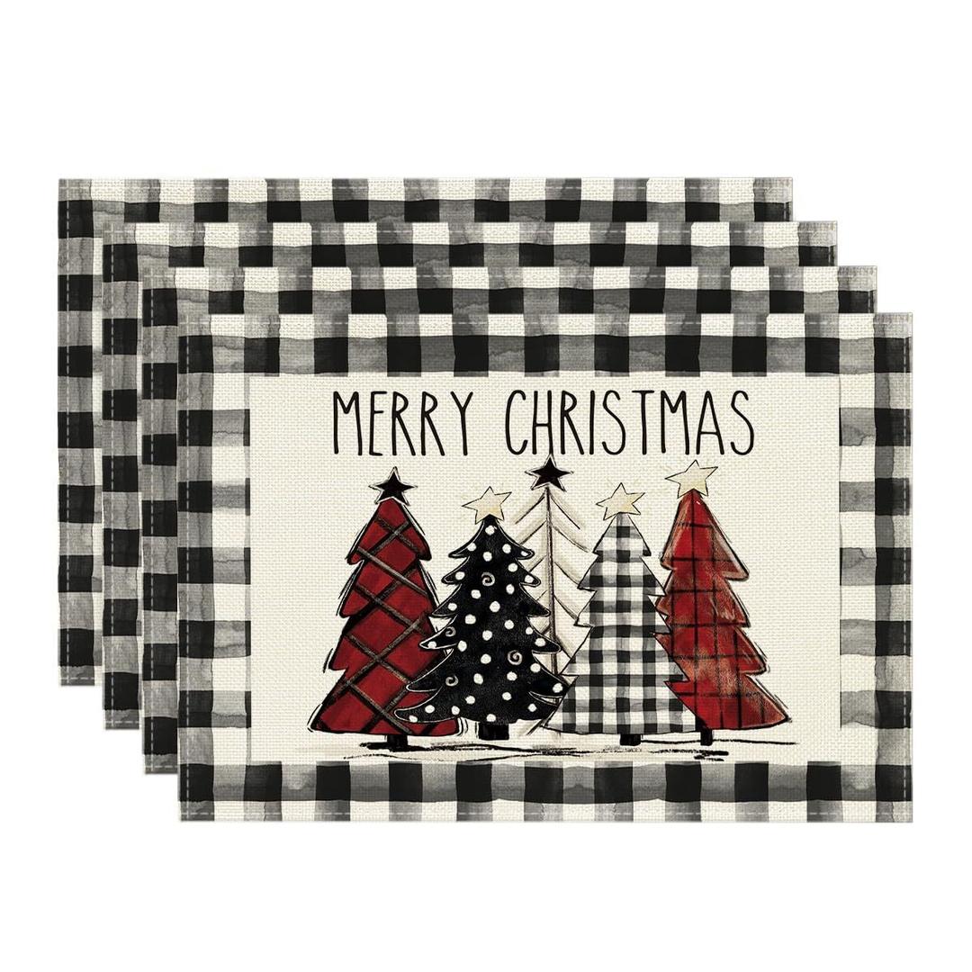 Set of 4 Christmas Placemats 12x18 Inch Dining Table Mats Holiday Decor