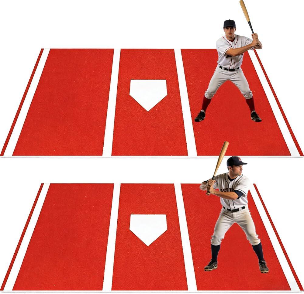 2 Pack Baseball Hitting Mat, 9.8' x 3.8' Heavy Duty Baseball Home Plate Batting Mat with Non-Slip Bottom, Batters Box Crystal Velvet Mat for Softball Slide Training, Pitching Mat