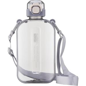 24 oz Flat Water Bottle Travel Flask Portable BPA Free Square Water Bottle Leakproof Large Water Bottles for Bag Travel Sports(Grey)