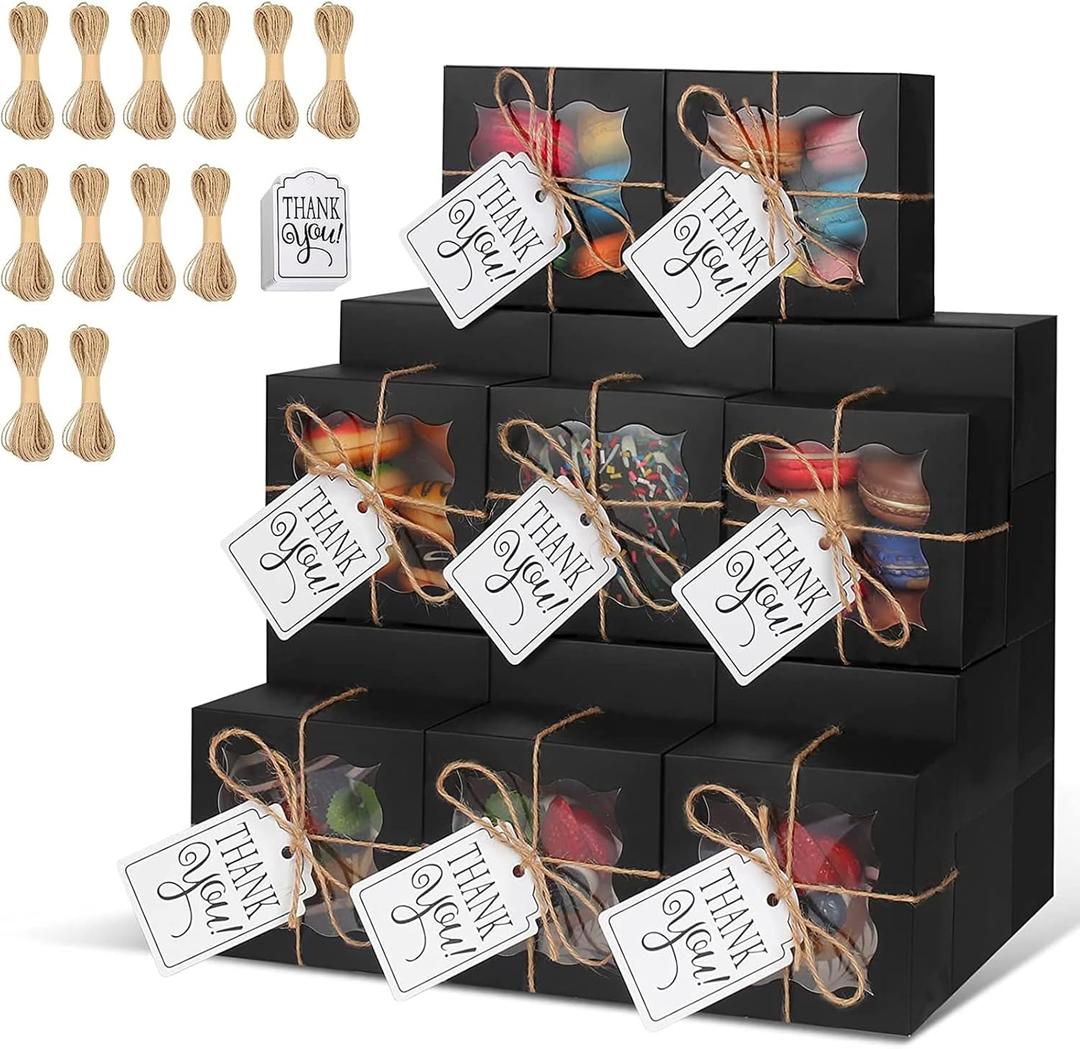KPOSIYA 120 Pcs Black Bakery Boxes with Window Individual Cupcake Boxes 4x4x2.5 Inches Cookie Boxes Kraft Paper Black Gift Box for Pastries, Cookies, Pie, Donuts, Macaroon