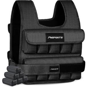 MSPORTS Premium Weighted Vest for Women & Men – Adjustable 11–65 lb, Running Vest, Walking Weighted Vest, Tactical Style Training Vest for CrossFit, Strength, Cardio & Home Workouts (Black, 35 lb)