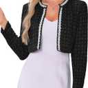 Allegra K Tweed Cropped Jackets for Women's Long Sleeve Open Front Elegant Work Office Short Jacket XS Black