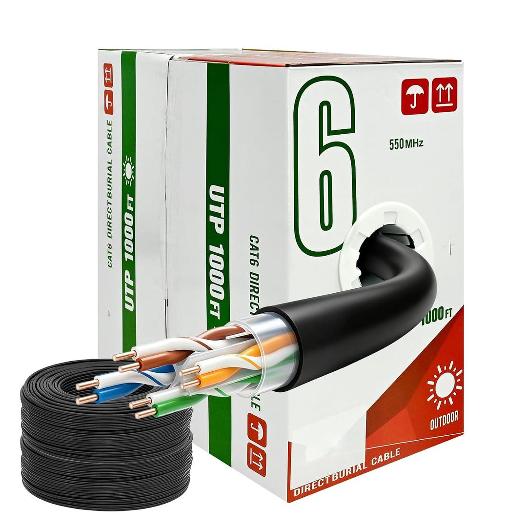Cat6 Direct Burial Ethernet Cable 1000ft, UTP, Outdoor Waterproof