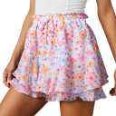 Flowy Shorts for Women Casual Boho Floral Skorts Ruffle Mini Skirts Running Tennis Butterfly Chiffon Shorts (S)