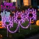 Halloween Spider Pathway Lights, 3 Pack 250 LED Purple Decorations Outdoor Metal Stake Lights, 8 Modes Memory Timer Waterproof Plug in Light String for Walkway Yard Lawn Garden Halloween Dcor