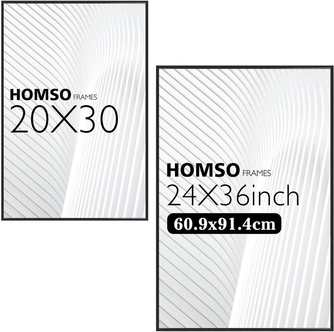 Homso 20x30 Frame Black and 24x36 Poster Frame Black - Aluminum Metal Material Display Pictures for 20x30 Inch and 24x36 Inch for Horizontal and Vertical