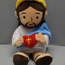 14" Jesus Plush with NFC Daily Bible Verse and Music,Stuffed Doll Plushie for Kids,Heart of Jesus Savior Toy for Religious Christening Easter Gift,Blue (Brown)