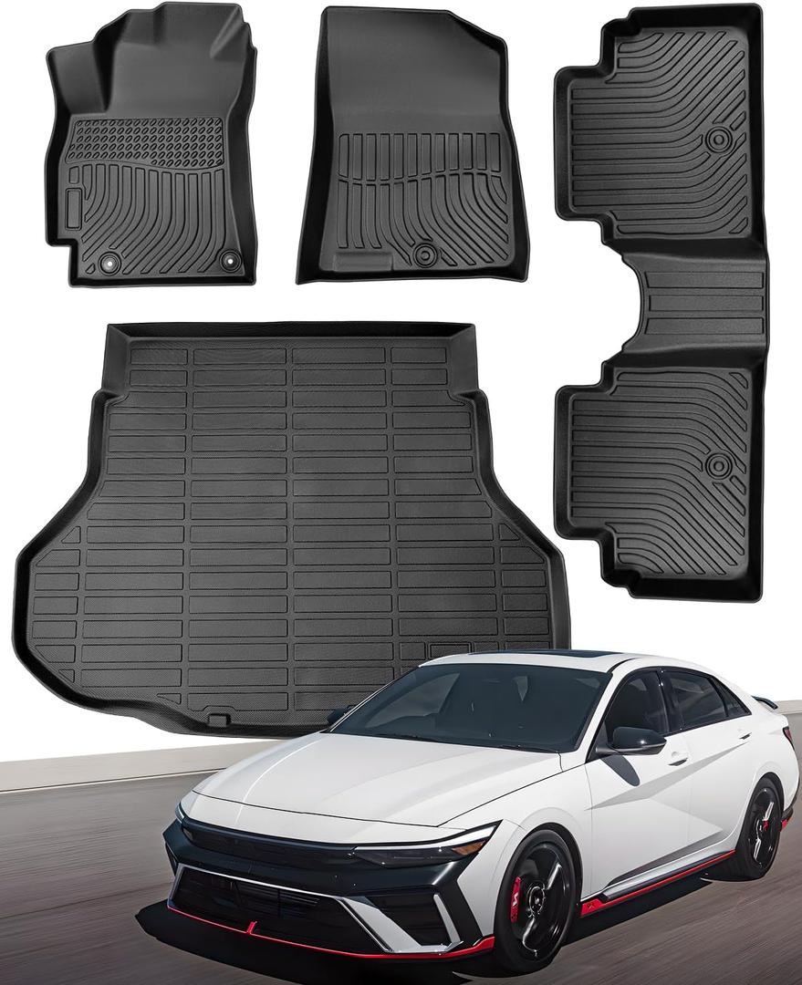 for Hyundai Elantra Elantra N 2021-2025 (Not for Hybrird) Floor Mats Cargo Liner Trunk Carpet All Weather TPE Rubber Anti-Slip Tech Mats for Hyundai Elantra Elantra N 2021 2022 2023 2024 Accessories