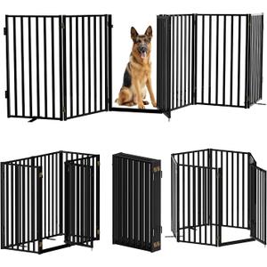 Full Metal Freestanding Dog Gates with Door, 36" Height Dog Fences for Indoor & Outdoor, Extra Wide Foldable Pet Gates for Stairs, Hallways, Doorways, Yard (6 Panels, 120" W 36" H)