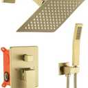 JOYWELL Shower Faucet Brushed Gold Shower System 8 Inches Rain Shower and Handheld Shower Combo,2-Function Shower Fixtures Included Shower Trim Kit