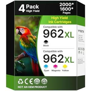 WISETA 962XL Ink Cartridges for HP Printers Replacement for HP 962XL Ink Cartridges Combo Pack 962XL 962 Work for OfficeJet 9010 Series Pro 9010, 9020 Series Printers, Black Cyan Magenta Yellow 4 Pack