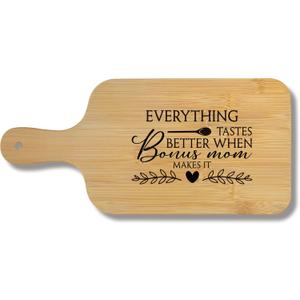 FONDCANYON Bonus Mom Gifts 15x7 Cutting Chopping Board with Handle, Best Step Mother Gifts for Mother's Day Birthday Cutting Boards for Kitchen, Bonus Mom Makes It Decorative Cheese Charcuterie Board
