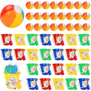 24 Set End of Year Students Gift from Teacher Bulk Sand Bucket and Shovels Beach Ball Set with Blessing Card Preschool Kindergarten Graduation Gifts Summer Pool Party Favors for Kids (Classic)