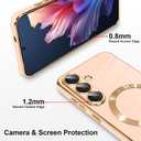 OOK Magnatic Case for Samsung Galaxy S25 Plus [Compatible with MagSafe] Full Camera Lens Protector Gold Electroplate Edge Soft TPU Shockproof Protective Phone Case for Women Girls - Pink
