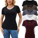 5 Pack Womens T Shirts Short Sleeve Basic Tees V Neck Fashion Tops Slim Fit Casual Summer Outfits Clothes 2026 (Small)