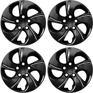 4-Pack 15 Inch Hubcaps Compatible with Honda Civic 2013 2014 2015, Wheel Covers Skins, 44733-TR3-A00, Please Watch the Installation Video (Bright Black Color)