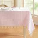 meioro Striped Square Tablecloth, Cotton Blend Fabric Pink Table Cloth with Tassel, Washable Wrinkle Free Table Cover Cute Small Tablecloths for Mahjong Card Coffee Tables and Outdoor - 36 x 36 Inch