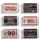 Tenare 90 Pcs 90th Birthday Candy Bar Wrappers Black and Pink Stickers Chocolate Decoration Label Mini Candy Label Stickers for Women Anniversary Birthday Party Supplies