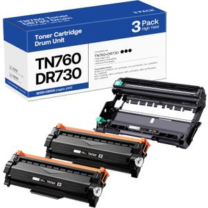 TN760 Toner Cartridge and DR730 Drum Unit Replacement for Brother TN 760 TN-760 TN730 DR-730 to use with MFC-L2710DW MFC-L2750DW HL-L2370DW DCP-L2550DW Printer (2 Toners, 1 Drum Unit, 3 Pack)