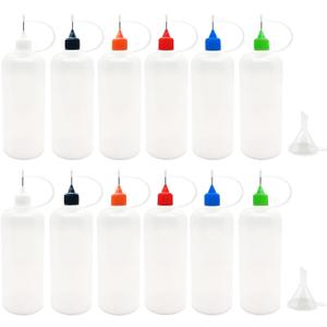 12 Pcs Precision Tip Applicator Bottles, 120ml /4 Ounce Needle Tip Bottle, with 2 Funnel for Paper Quilling DIY Craft, Multicolor Lids