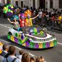 Mardi Party Float Decorations - 58 Pcs Banner Handheld Fan Flags Balloon Fringe Garland Crepe Paper Fans Pompoms Hanging Swirls Strips Feather Decor Set Carnival Supplies for Golf Cart