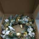 Pre-lit Christmas Wreath 28 Inch, Gold Christmas Wreath with Resin Love Birds Decoration for Home Front Door Porch Wall Winter Xmas Holiday Decor