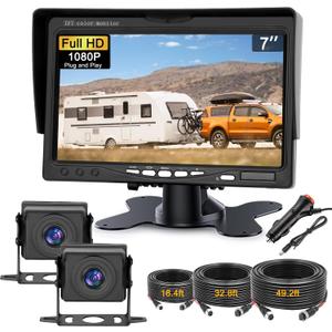 Kairiyard 7 Inch HD 1080P Backup Camera, 2 Channel, DIY Grid Lines 150 Wide Angle Reverse Rear View Camera Wired Back up Camera System for Truck RV Car Trailer Camper Tractor