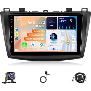 Android Car Radio Stereo for Mazda 3 2009 2010 2011 2012 2013 with Wireless Carplay Android Auto - 9 Inch IPS Touch Screen for Mazda 3 Head Unit with GPS, BT, WiFi, FM, MIC, Backup Camera