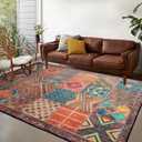 Large Area Rugs for Living Room 6 x 9 ft Washable Rug Vintage Oriental Red Green Orange Yellow Navy Brown Colorful Patchwork Print Non Slip Carpets Bedroom Dining Room Farmhouse 180 x 280 cm