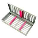 New Premium German Stainless Dental Autoclave Sterilization Cassette Rack Box Tray for 7 Instruments Pink