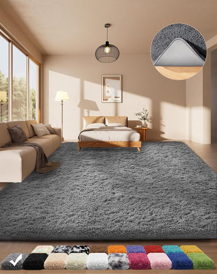 Ophanie Area Rugs for Bedroom, Upgrade Non-Slip Grey Fluffy Soft Shag Carpet, Indoor Floor Gray 4x6 Fuzzy Shaggy Living Room Plush Rug for Kids Home Dorm Decor Aesthetic