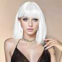 White Bob Wig with Bangs Short Straight White Wigs for Women Silver White Bob Hair Wig for Party Cosplay Daily Use 12Inch