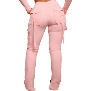 DINGANG Women'sDrawstring CargoSweatpants with Pockets, Stretchy Casual Joggers Lounge Leggings (Pink, XL)